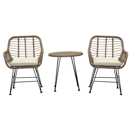 Set zahradního nabytku Autronic Relaxační set stůl + 2 židle, kov, umělý ratan, látka béžová, deska stolku polywood (AZ-F1208 NAT) (1)