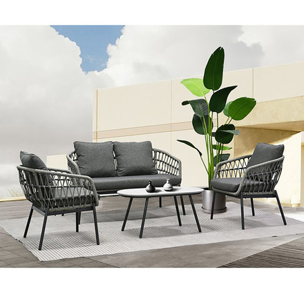 Zahradní set Autronic Zahradní set 1+1+2, stůl 90x48, židle a dvojsedačka, Antracitový umělý ratan, kov antracit, tmavě šedá látka (AZ-L1880 GREY) (1)