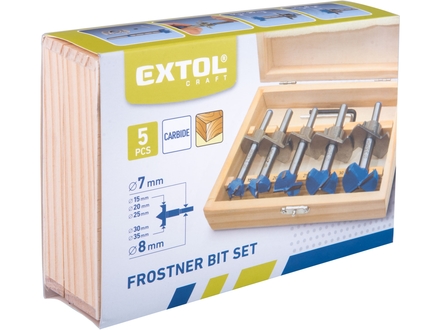 Frézy-sukovníky Extol Craft 902003 frézy-sukovníky, do dřeva s hloubk. dorazem, sada 5ks,, ⌀15-20-25-30-35mm, s SK plátky (5)