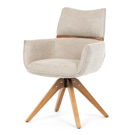 Moderní jídelní židle Autronic Židle jídelní, béžová látka, 360° vratný mechanismus, masiv jasan (DCH-D1348 CRM2)