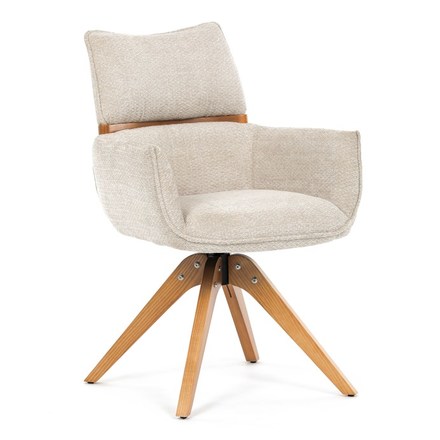 Moderní jídelní židle Autronic Židle jídelní, béžová látka, 360° vratný mechanismus, masiv jasan (DCH-D1348 CRM2) (12)