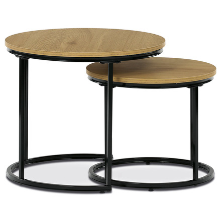 Servírovací stolky Autronic Set 2 ks stolků, MDF deska, dekor divoký dub, kovová podnož, černý lak (CT-G1145 OAK) (1)