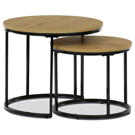 Servírovací stolky Autronic Set 2 ks stolků, MDF deska, dekor divoký dub, kovová podnož, černý lak (CT-G1145 OAK) (2)