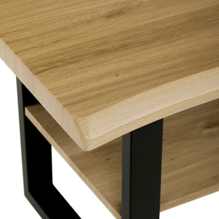Konferenční stůl Autronic Stůl konferenční, 120x60x55 cm, MDF deska, dekor divoký dub, kov, police, černý lak (CT-F4212 OAK) (6)