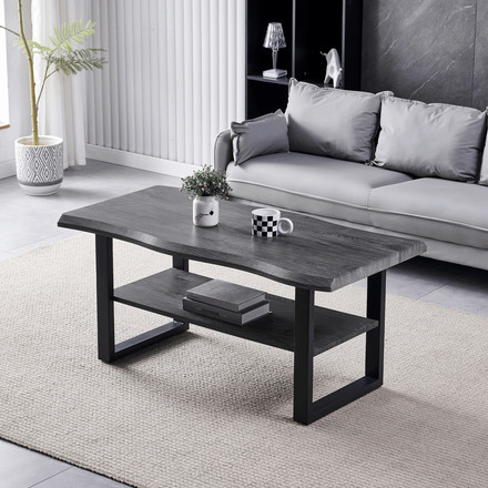 Konferenční stůl Autronic Stůl konferenční, 120x60x55 cm, MDF deska, dekor šedý dub, kov, police, černý lak (CT-F4212 GREY) (1)