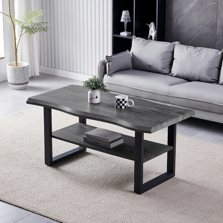 Konferenční stůl Autronic Stůl konferenční, 120x60x55 cm, MDF deska, dekor šedý dub, kov, police, černý lak (CT-F4212 GREY) (6)