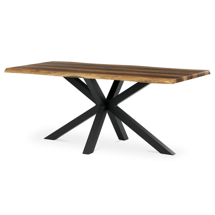 Moderní jídelní stůl Autronic Stůl jídelní, 180x90x75 cm, MDF deska, dekor staré dřevo, kovová noha ve tvaru hvězdy, černý lak (HT-F4618 OLW) (2)