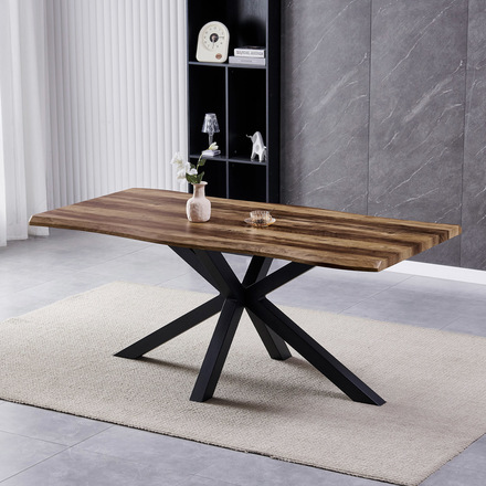 Moderní jídelní stůl Autronic Stůl jídelní, 180x90x75 cm, MDF deska, dekor staré dřevo, kovová noha ve tvaru hvězdy, černý lak (HT-F4618 OLW) (6)