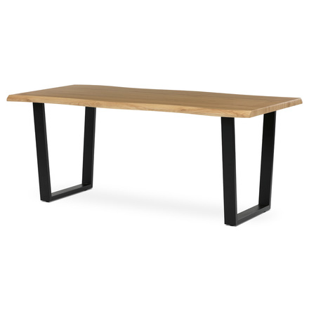 Moderní jídelní stůl Autronic Stůl jídelní, 180x90x75 cm, MDF deska, dekor divoký dub, kovová nohy ve tvaru U, černý matný lak (HT-F4218 OAK) (2)
