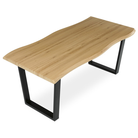 Moderní jídelní stůl Autronic Stůl jídelní, 180x90x75 cm, MDF deska, dekor divoký dub, kovová nohy ve tvaru U, černý matný lak (HT-F4218 OAK) (4)