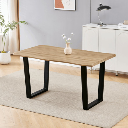 Moderní jídelní stůl Autronic Stůl jídelní, 140x80x75 cm, MDF deska, dekor divoký dub, kovová nohy ve tvaru U, černý matný lak (HT-F4214 OAK) (1)