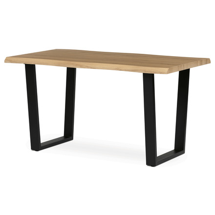 Moderní jídelní stůl Autronic Stůl jídelní, 140x80x75 cm, MDF deska, dekor divoký dub, kovová nohy ve tvaru U, černý matný lak (HT-F4214 OAK) (3)