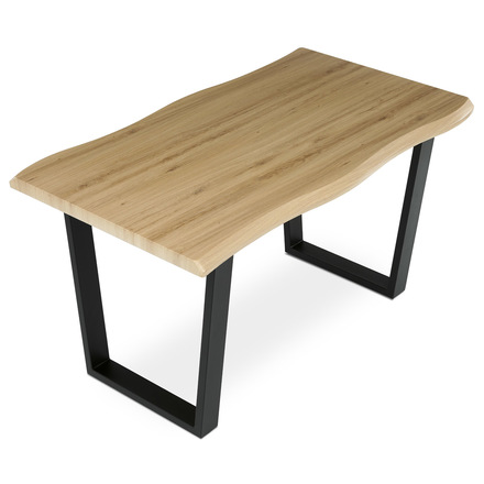 Moderní jídelní stůl Autronic Stůl jídelní, 140x80x75 cm, MDF deska, dekor divoký dub, kovová nohy ve tvaru U, černý matný lak (HT-F4214 OAK) (4)