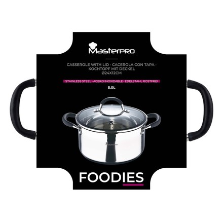 Hrnec s poklicí Masterpro BGMP-1502-BK nerez FOODIES 24 cm 5 litrů (5)