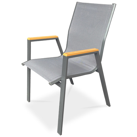 Zahradní židle Autronic šedý textilen, šedá kovová konstrukce, područky polywood v dekoru dubu (AZC-S1050 GREY)