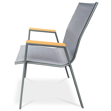 Zahradní židle Autronic šedý textilen, šedá kovová konstrukce, područky polywood v dekoru dubu (AZC-S1050 GREY) (2)
