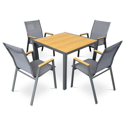 Zahradní židle Autronic šedý textilen, šedá kovová konstrukce, područky polywood v dekoru dubu (AZC-S1050 GREY) (5)