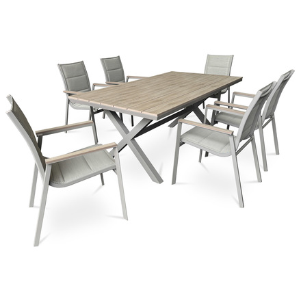 Zahradní židle Autronic béžový textilen, hliník, béžová barva, područky polywood v dekoru dubu (AZC-S1110 GREY) (1)