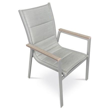 Zahradní židle Autronic béžový textilen, hliník, béžová barva, područky polywood v dekoru dubu (AZC-S1110 GREY) (4)