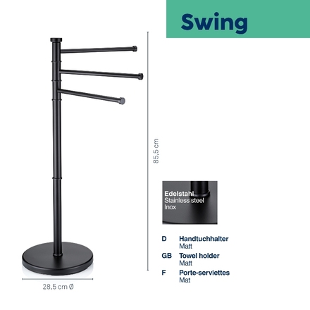 Držák na ručníky Kela KL-18976 Swing lakovaná nerez, černý 85,5 x 28,5 (4)