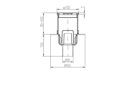 Vpusť podlahová Enpro Vpusť podlahová spodní D 50 mm, límec, nerez rámeček, mřížka GATE (1)
