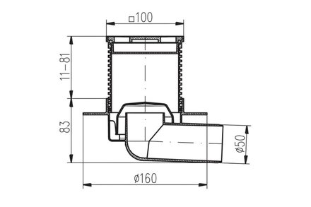 Vpusť podlahová Haco Vpusť podlahová boční PVB 100 x 100 mm PR/DN 50 mm, bílá 0515 (1)