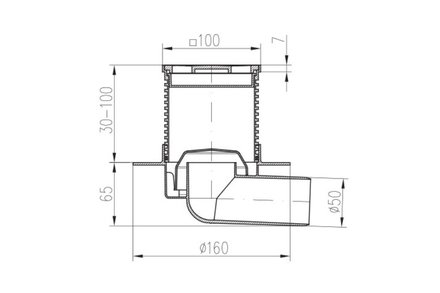 Vpusť podlahová Enpro Vpusť podlahová boční D 50 mm, límec, nerez mřížka GATE (1)