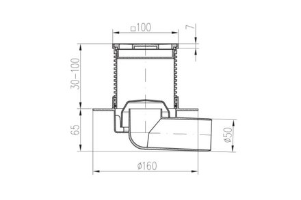 Vpusť podlahová Enpro Vpusť podlahová boční D 50 mm, límec, nerez rámeček, mřížka GATE (1)