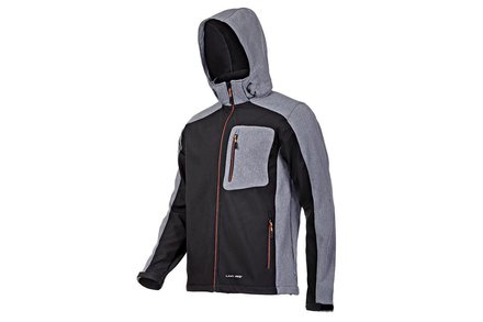 Bunda Lahti Pro Bunda softshellová s kapucí, černo-šedo-oranžová, vel.S PRO