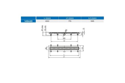 Žlab podlahový Enpro Žlab podlahový lineární 650 mm, D 40 mm, boční, square mat (2)