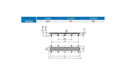 Žlab podlahový Enpro Žlab podlahový linearní 650 mm, D 40 mm, boční, medium mat (1)