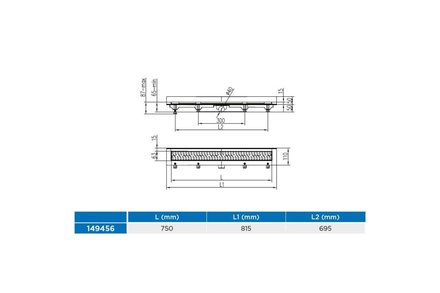 Žlab podlahový Enpro Žlab podlahový lineární ke stěně 750 mm, D 40 mm, boční, medium mat (2)