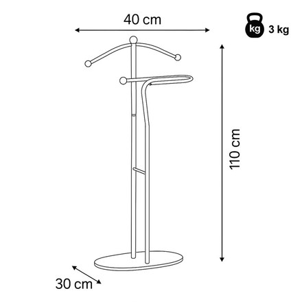 Němý sluha Autronic Němý sluha, výška 110 cm, masiv kaučukovník, černé moření, kov černý (83213 BK) (14)