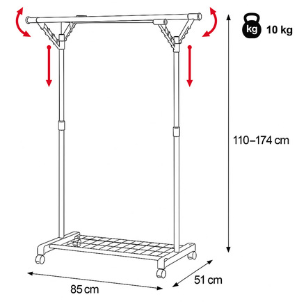 Stojan na šaty Autronic Stojan na šaty s výklopnými rameny, černá barva, kov  plast, chrom (84521 BK) (16)