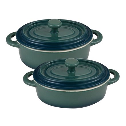 Zapékací miska Bergner BG-13365-GR s poklicí kamenina EXCALIBUR sada 2 ks zelená