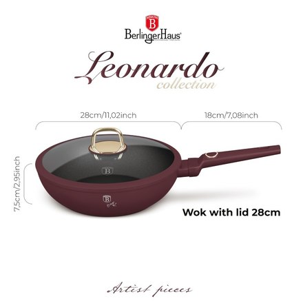 Pánev wok s poklicí a titanovým povrchem Berlingerhaus BH-8034 28 cm Leonardo Collection (3)