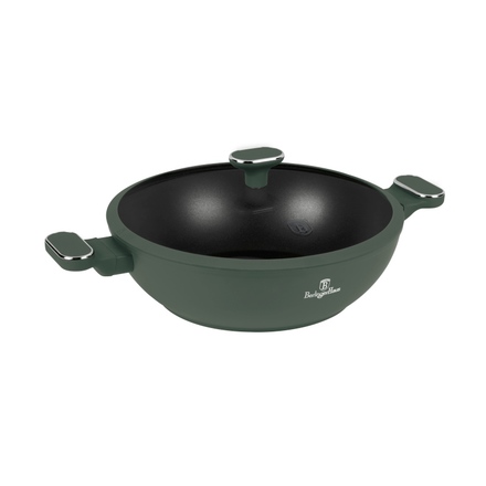Pánev wok s poklicí a titanovým povrchem Berlingerhaus BH-8160 30 cm Matte Green Collection