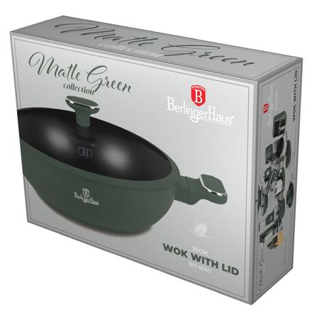 Pánev wok s poklicí a titanovým povrchem Berlingerhaus BH-8160 30 cm Matte Green Collection (1)