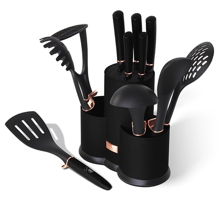 Sada nožů Berlingerhaus BH-6254 a kuchyňského náčiní ve stojanu 12 ks Black Rose Collection (1)