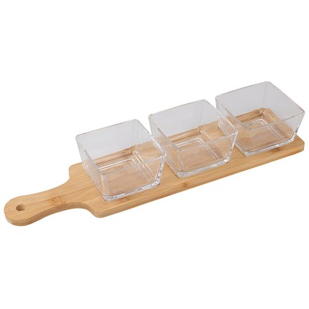 Servírovací misky Excellent KO-210001320 na bambusovém podnose sada 4 ks