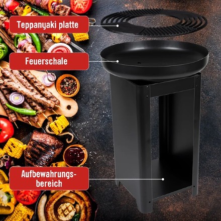 Přenosné zahradní ohniště Edco ED-229074 s grilem a stojanem TEPPANYAKI (6)