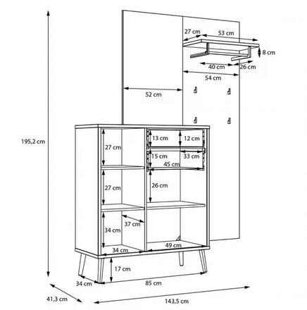 Předsíňová stěna Forte WHENUA WQND01-M884 dub/bílá (2*Karton) (4)