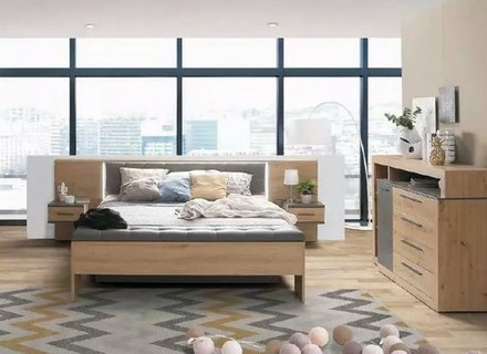 Manželská postel s nočními stolky Forte CHANTON BLQL181B-C772 šedá/dub (6*Karton)