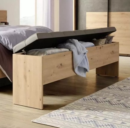 Lavice k posteli Forte CHANTON BLQT011-C772 šedá/dub