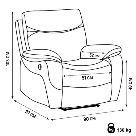 TV a relaxační křeslo Autronic s elektrickým ovládáním, potah hnědá látka v dekoru vintage, 1 motor 240V (TV-4094 BR3) (23)