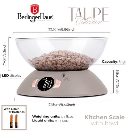 Kuchyňská váha Berlingerhaus BH-9616 s miskou Taupe Collection (7)