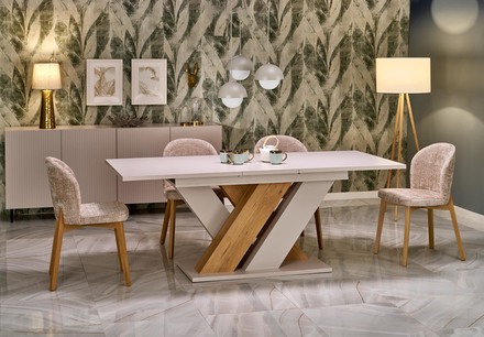 Moderní jídelní židle Halmar BASSO dub přírodní  potah: CREMONA 14 (béžová) (9)