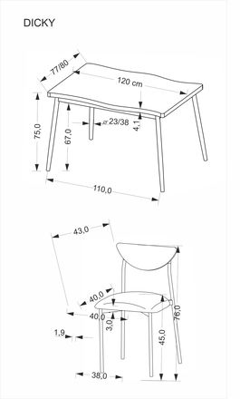 Set moderní jídelní stůl se židlemi Halmar DICKY sestava stolu + 4 židle,  přírodní černá popelavá (2p=1szt) (4)