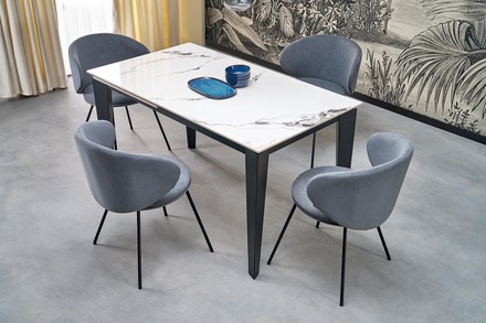 Moderní jídelní stůl s rozkladem Halmar FELIX pracovní deska - bílá mramor, nohy - černá (2p=1szt) (15)