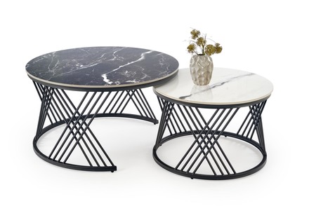 Sestava dvou konferenčních stolků Halmar FLAMINGO černá mramor bílá mramor černá (2 Karton) (1)